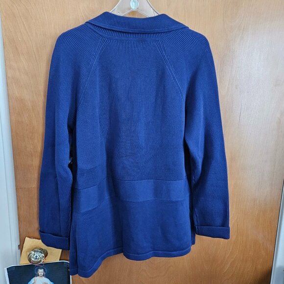 DONATED: AK Anne Klein Blue Ribbed Cardigan Sweater – 1X - Picture 2 of 16
